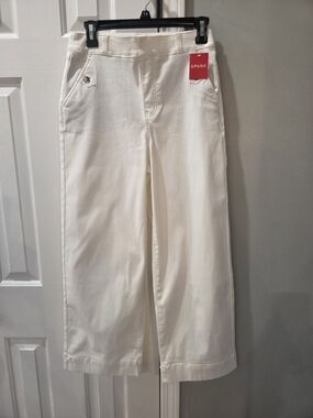 SPANX bright white stretch twill cropped wide leg